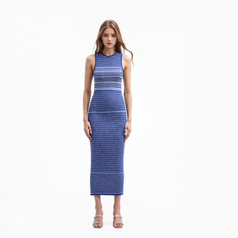 25ss Elegant and elegant striped knitted dress for spring and summer