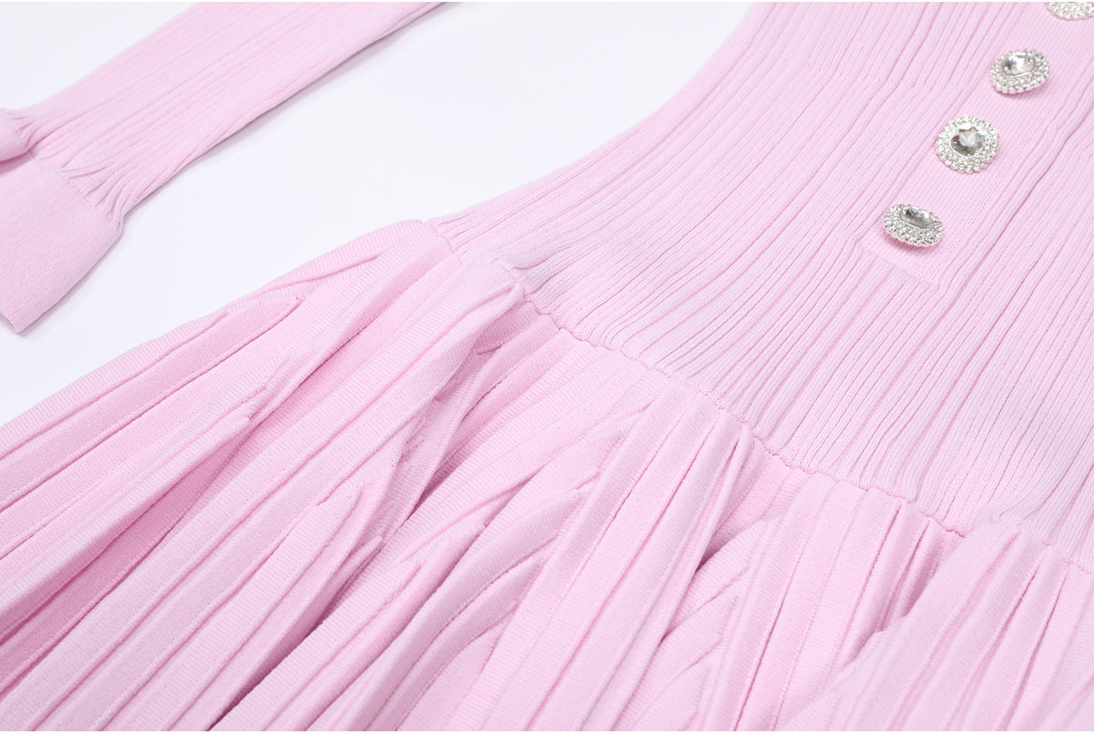 25ss Autumn one-shoulder knitted dress with a one-shoulder collar