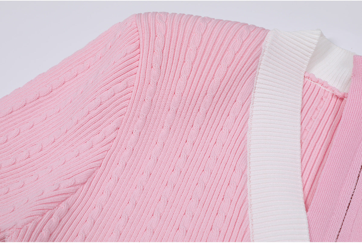 25ss V-neck knitted versatile body-hugging dress