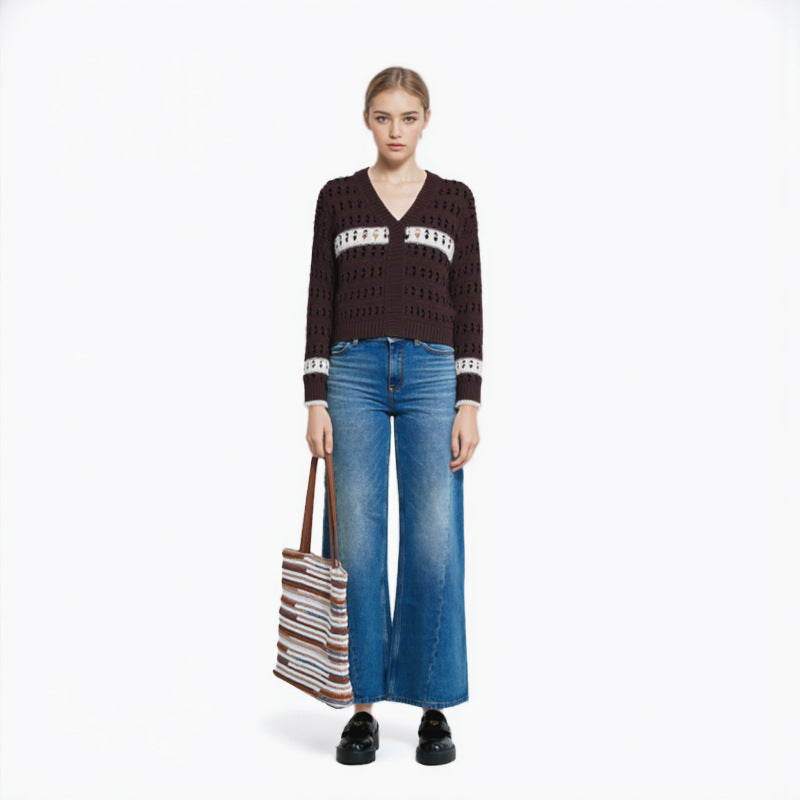 25ss Old Qian style's high-end autumn and winter knitted cardigan