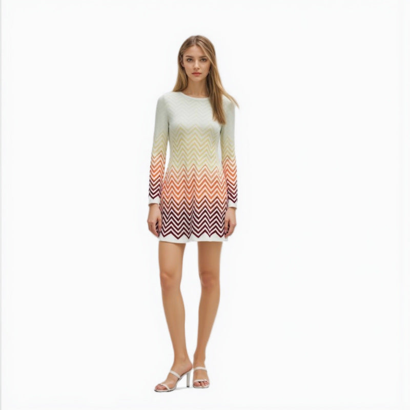 25ss Elegant lady A-line wavy knitted dress