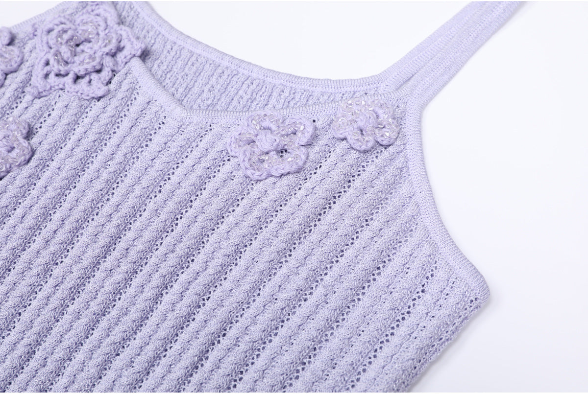 25ss Spring and Autumn Fashion knitted halter dress set