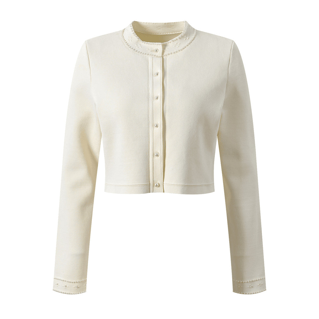 25ss Early spring new pearl openwork pattern cardigan