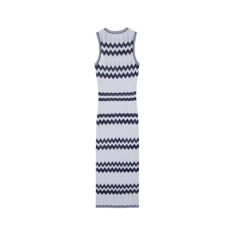 25ss Elegant lady A-line striped knitted dress