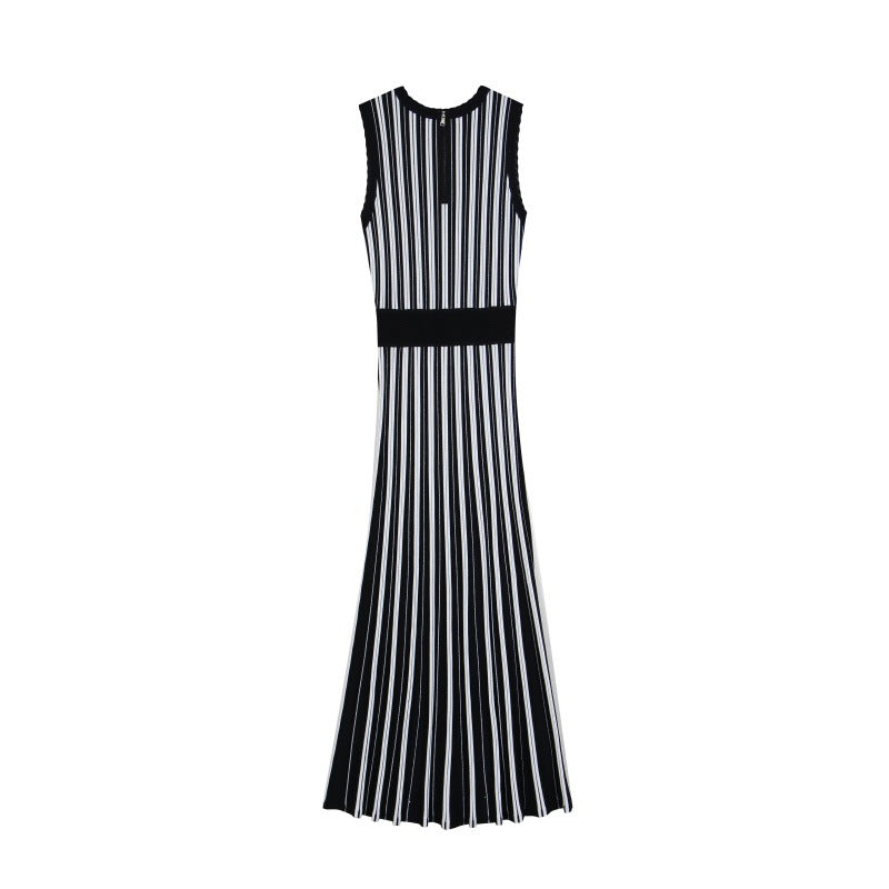 25ss Sleeveless A-line striped knitted dress for spring and summer