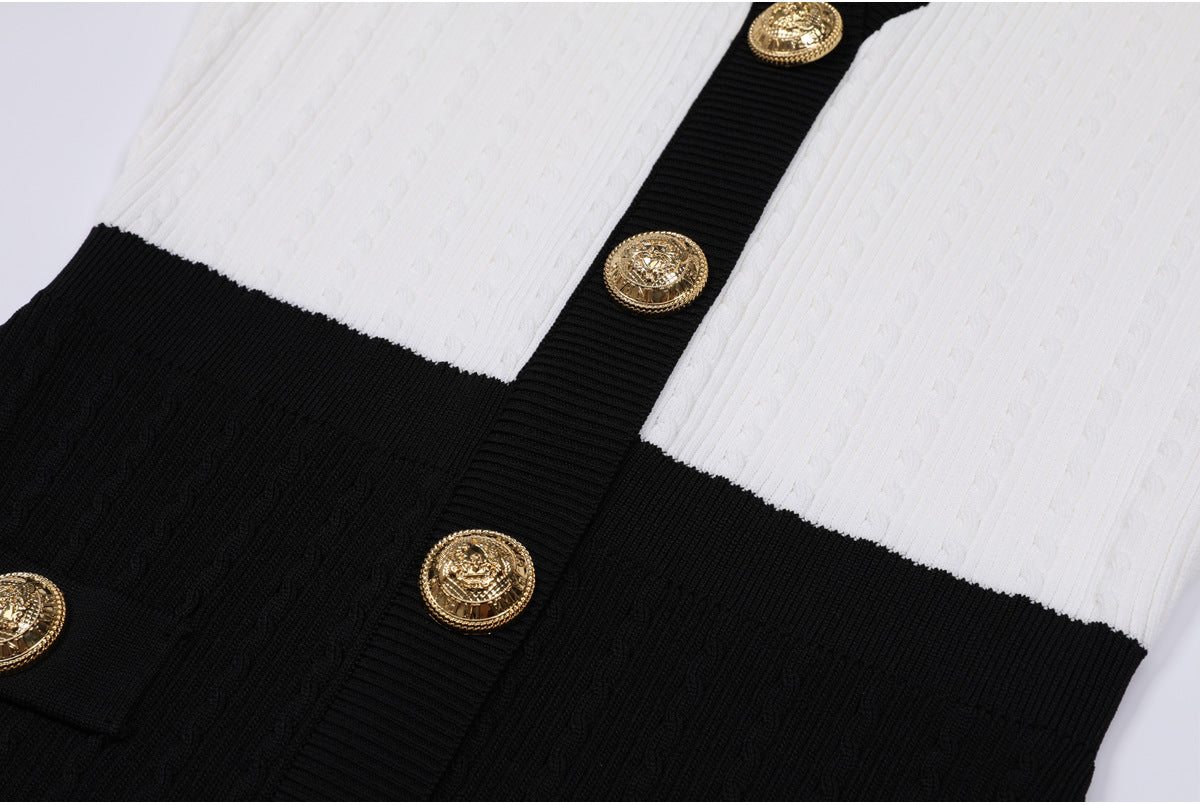25ss V-neck knitted versatile body-hugging dress