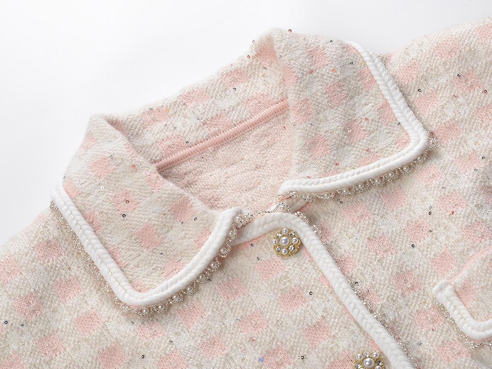 25ss A two-piece set of a thousand-bird check knitted cardigan