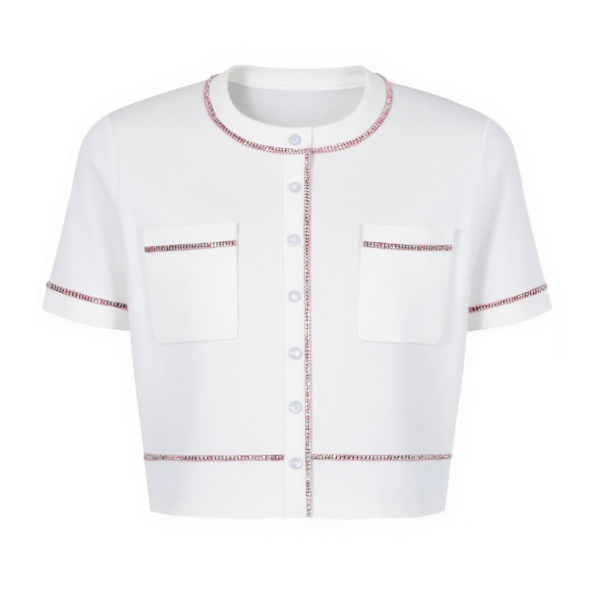 25ss A classic short-sleeved T-shirt top set with nails and diamonds