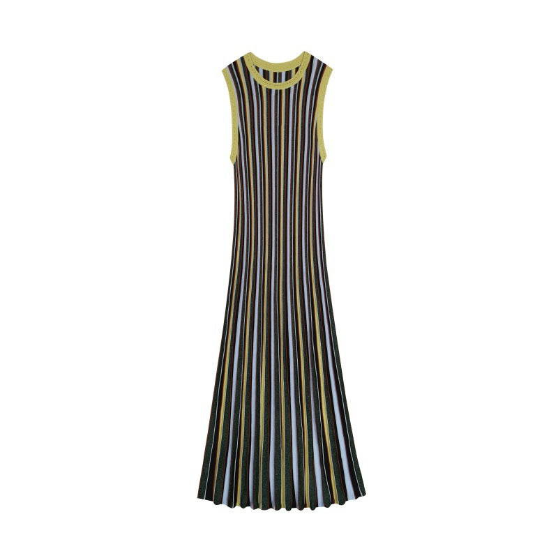 25ss Sleeveless striped knitted dress for spring and summer
