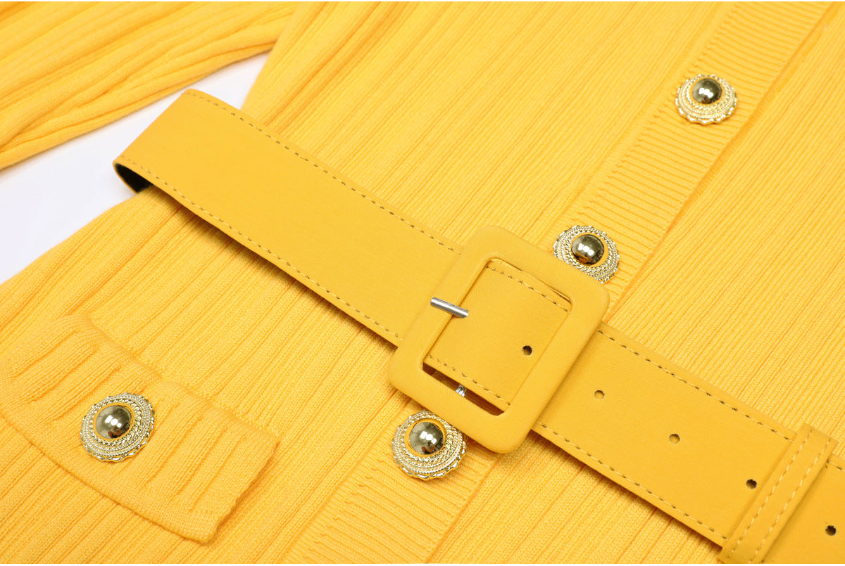 25ss Spring and Autumn belt-knit slimming short dress