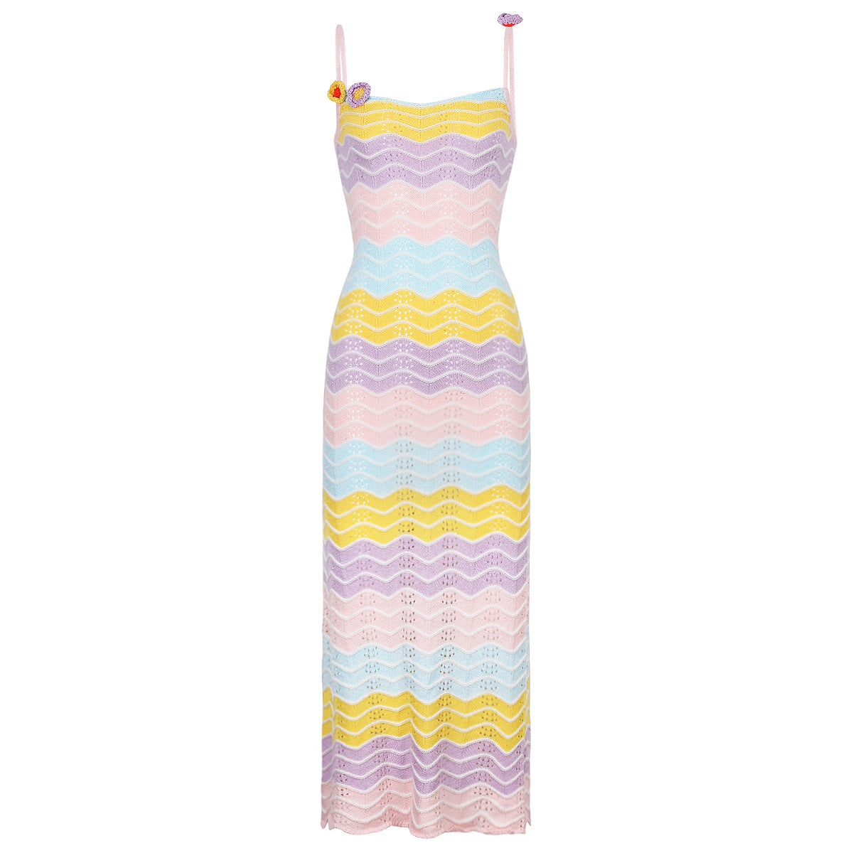 25ss Handcrafted three-dimensional floral slimming halter dress