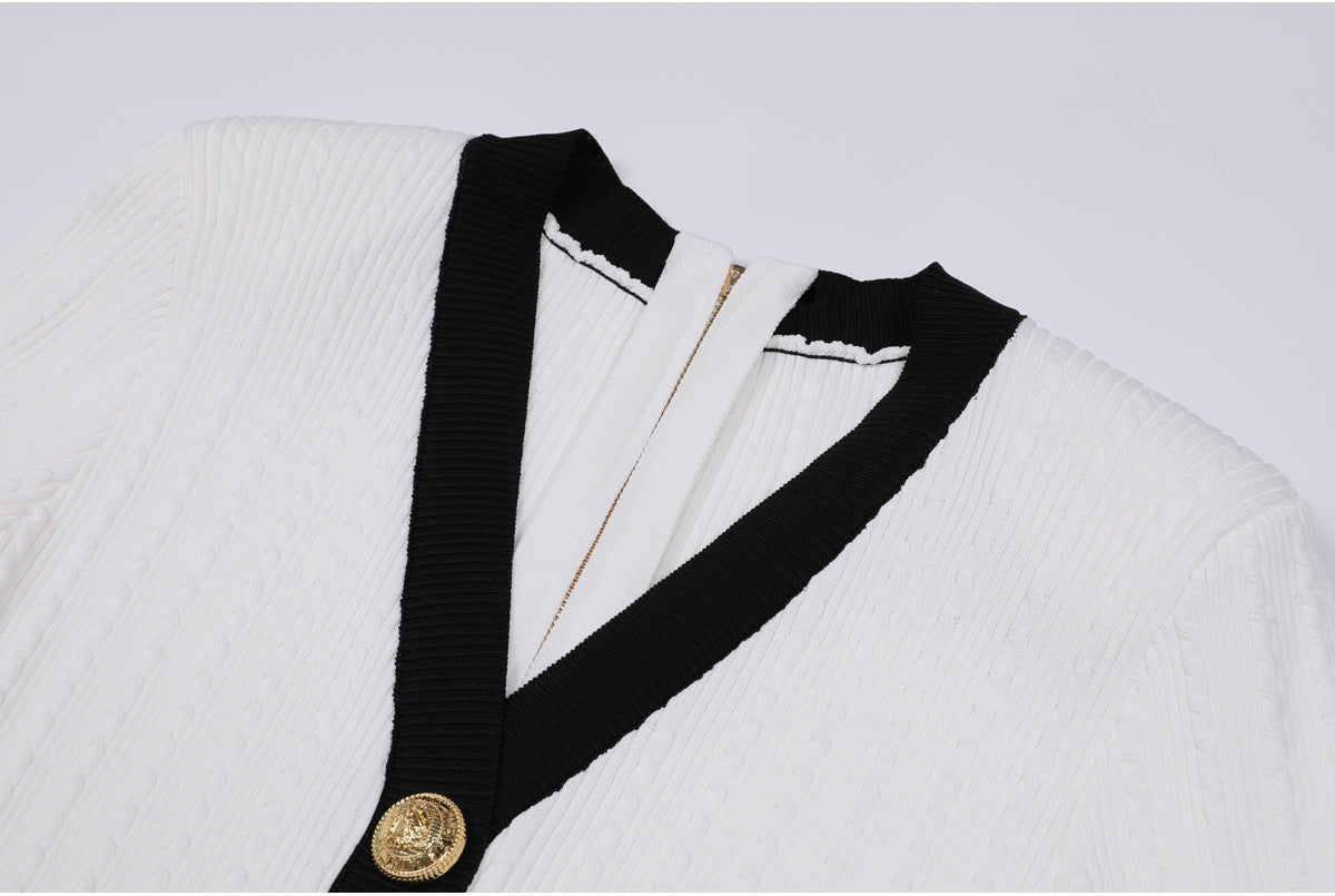 25ss V-neck knitted versatile body-hugging dress