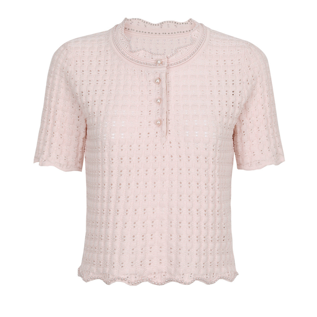 25ss Fashionable pearl short-sleeved knitted suit dress