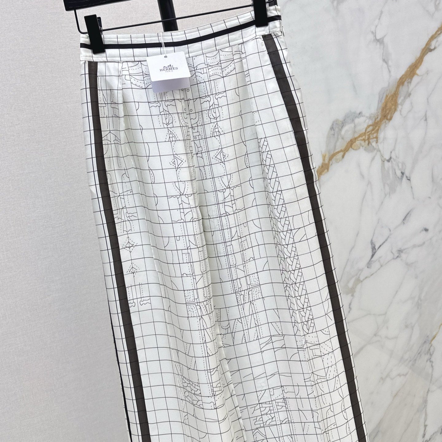 H 25ss New printed silk wide-leg straight pants