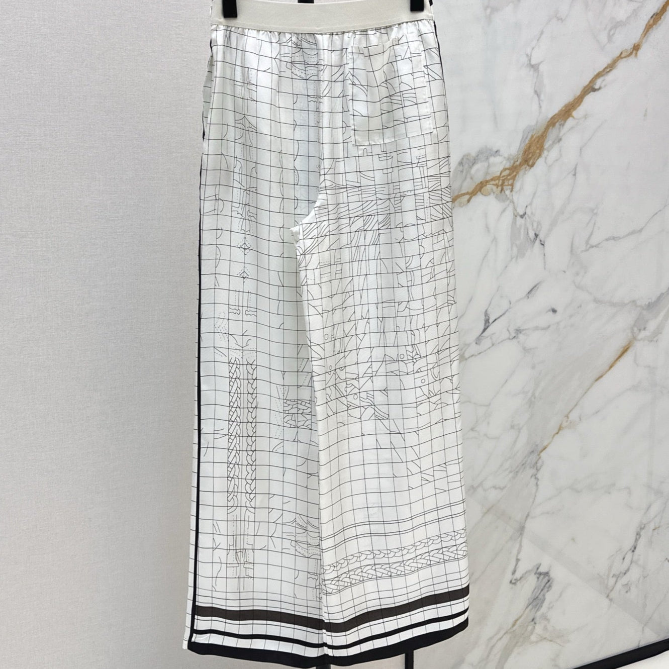 H 25ss New printed silk wide-leg straight pants