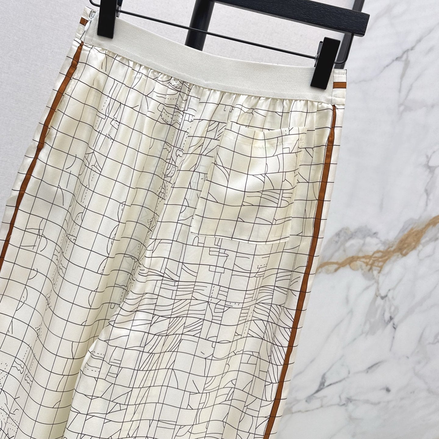 H 25ss New printed silk wide-leg straight pants
