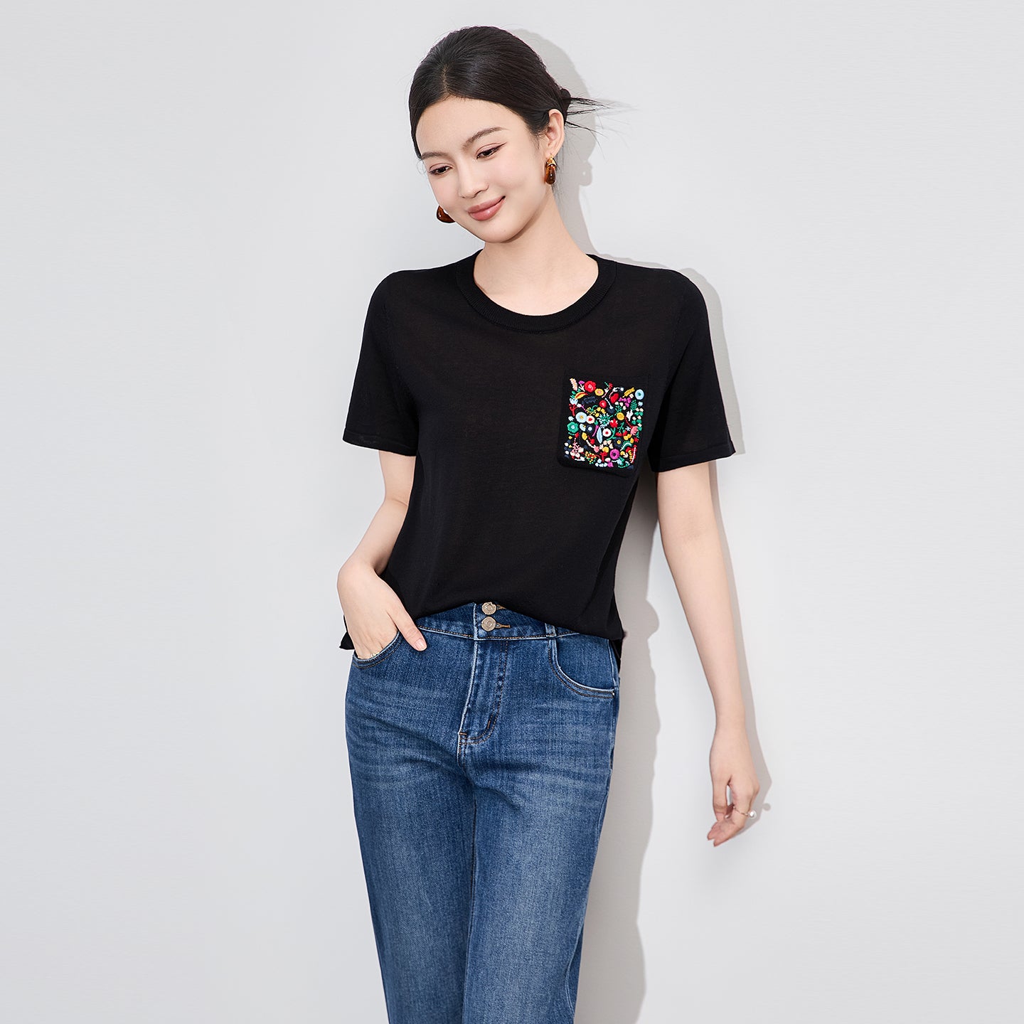 25ss Embroidered casual T-shirt