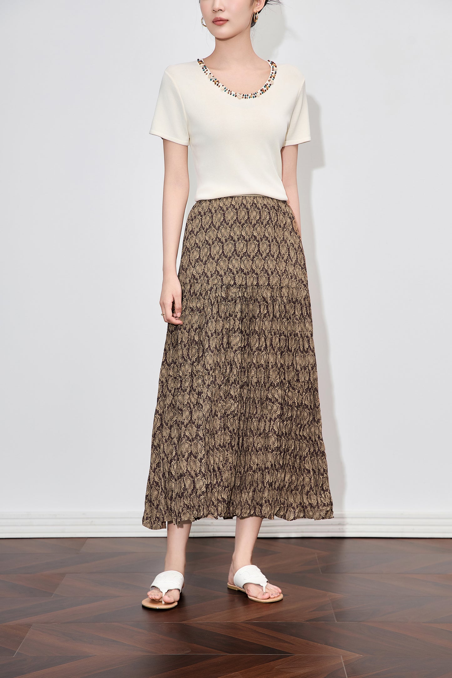 25ss Retro printed pleated skirt