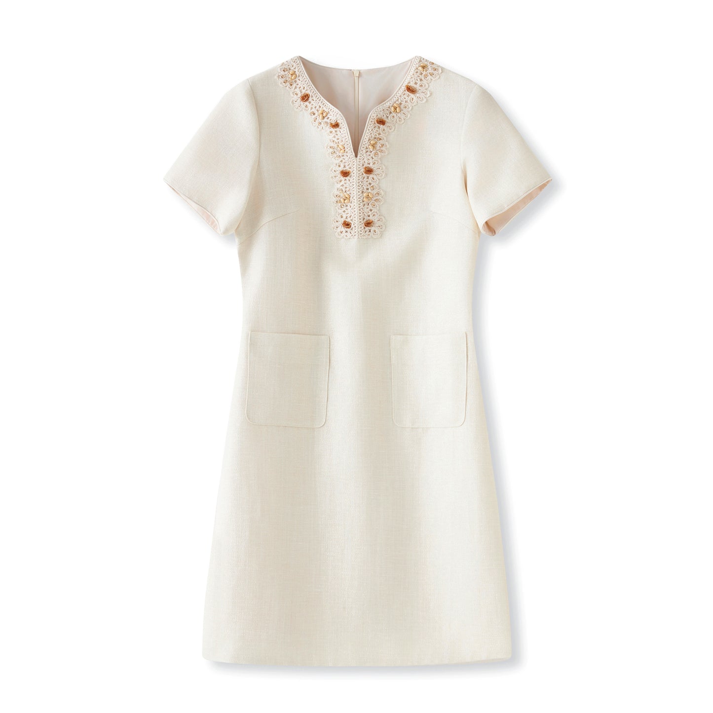 25ss Tencel linen small V-neck short-sleeved dress