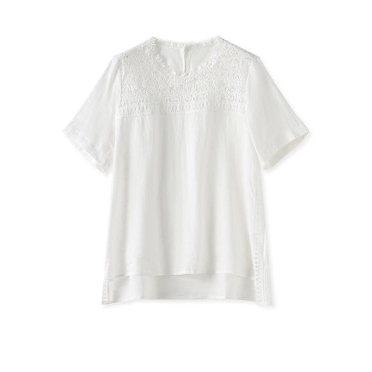 25ss Linen lace short-sleeved top