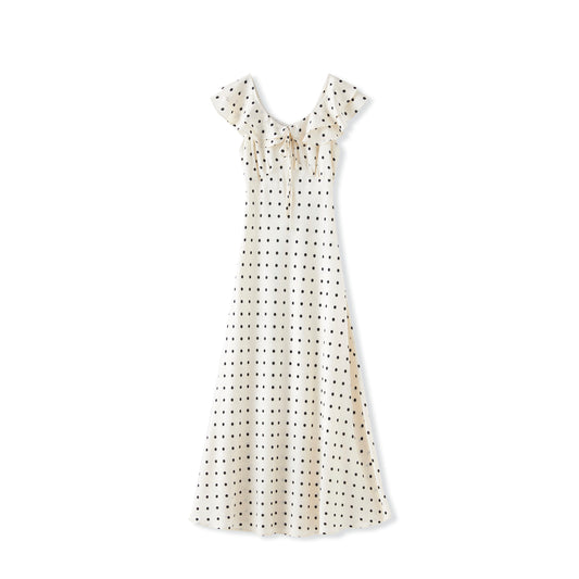 25ss Retro polka dot print slimming long dress
