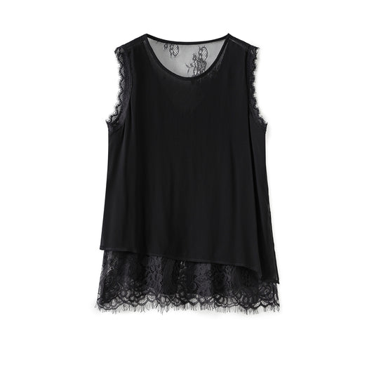 25ss Sleeveless patchwork lace top