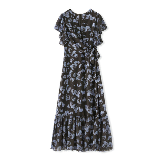 25ss Printed waist-cinching resort-style dress