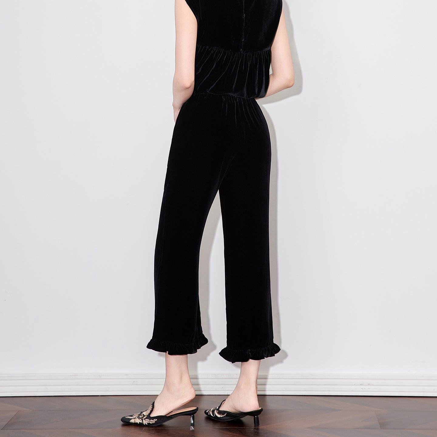 25ss Fashionable velvet elastic casual pants