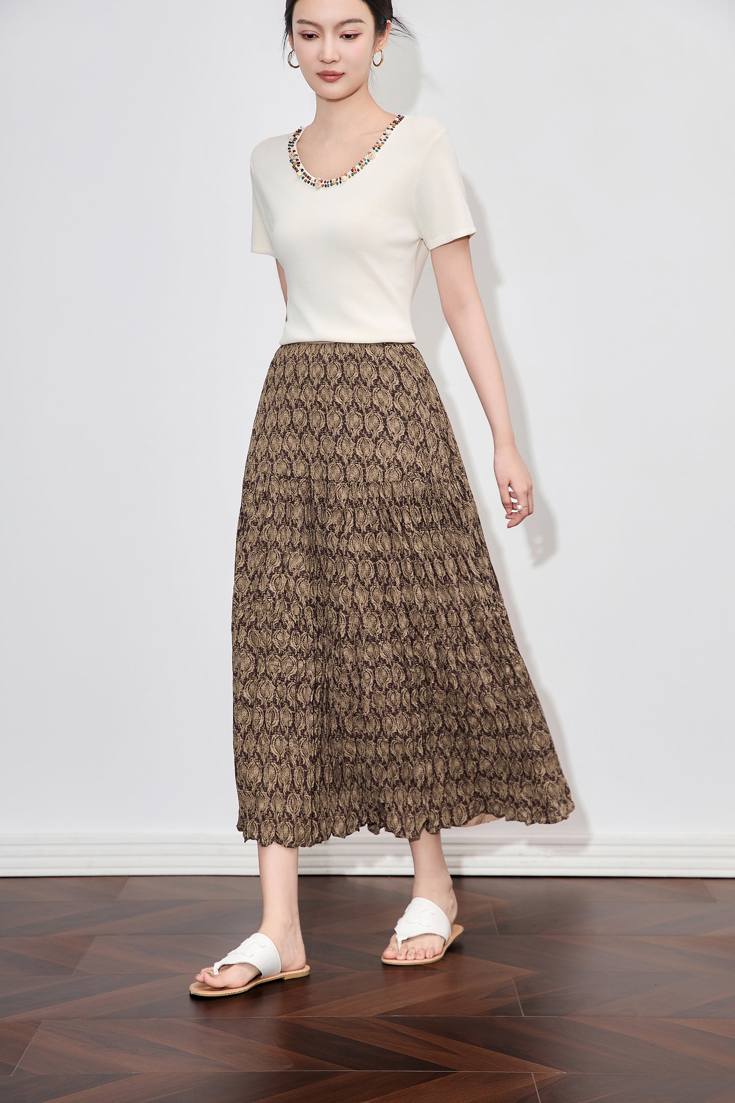 25ss Retro printed pleated skirt