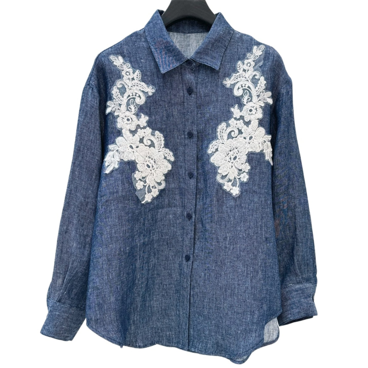 E 25ss New embroidered lace linen shirt