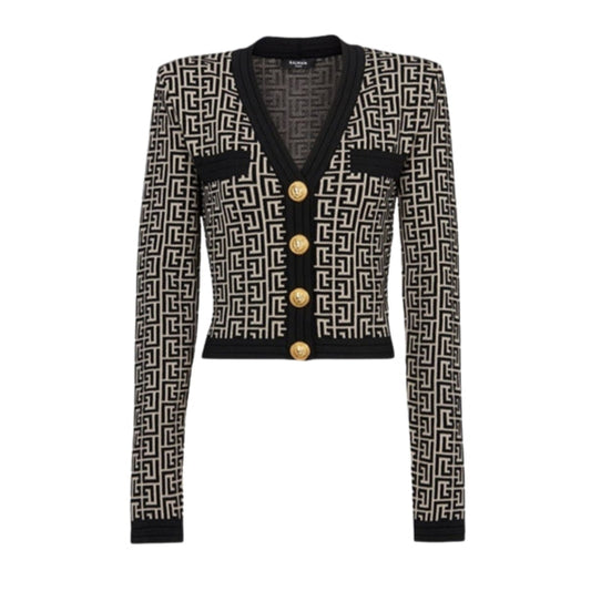 This is a slim knitted metal-buttoned cardigan