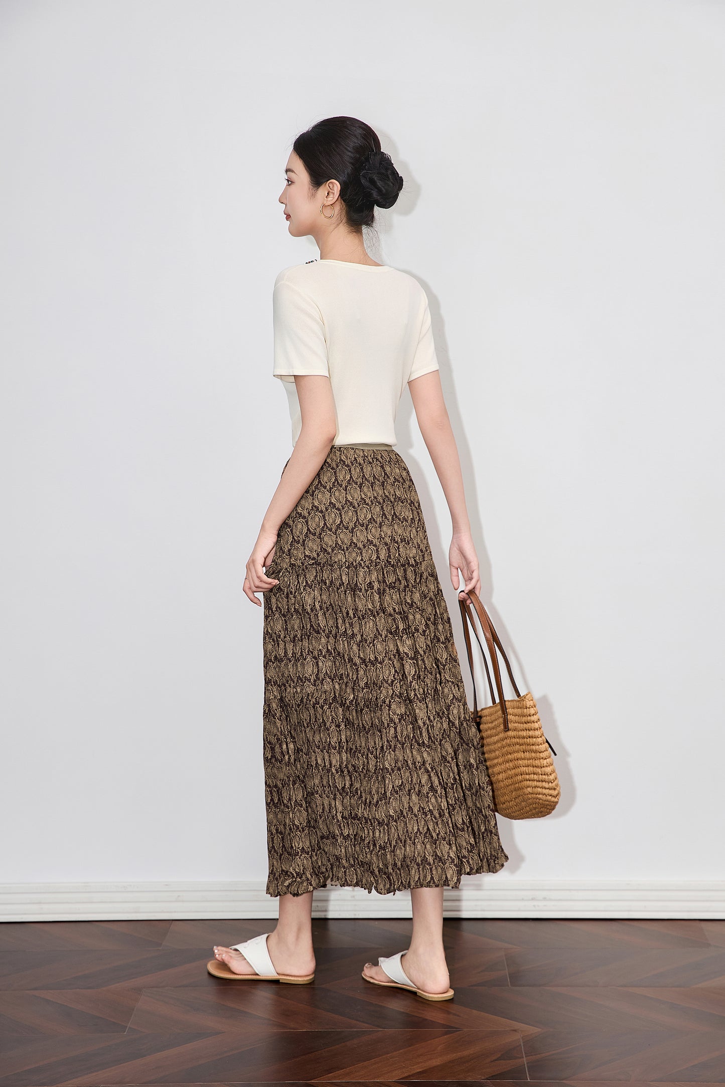 25ss Retro printed pleated skirt
