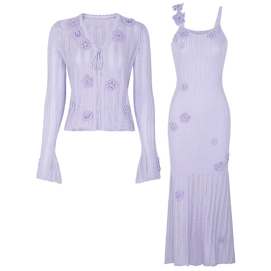25ss Spring and Autumn Fashion knitted halter dress set