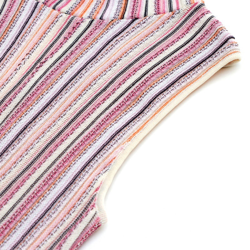 25SS Elegant lady's round-neck striped knitted dress