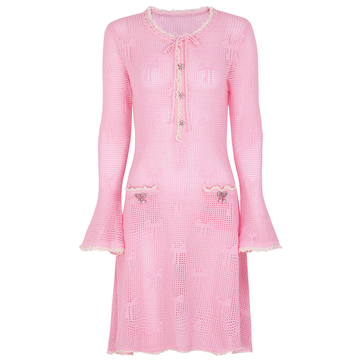 25ss Autumn knitted cut-out embroidery dress