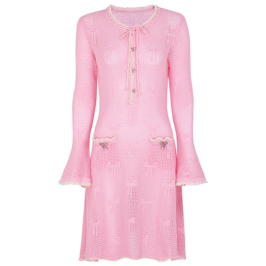 25ss Autumn knitted cut-out embroidery dress