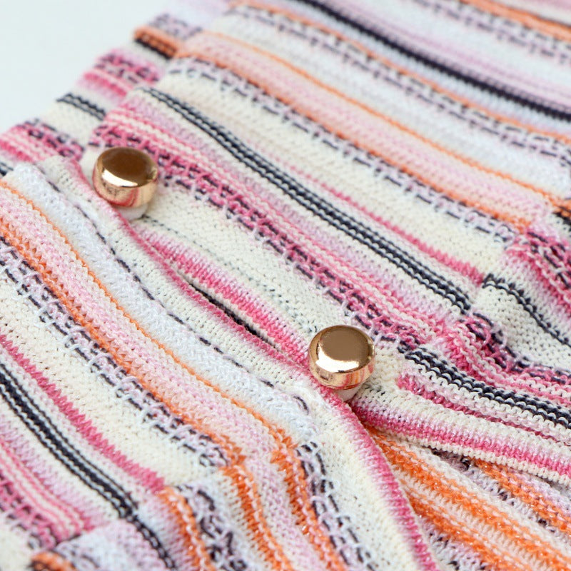25SS Elegant lady's round-neck striped knitted dress