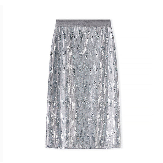 25ss Autumn silver sequined skirt with dazzling brilliance