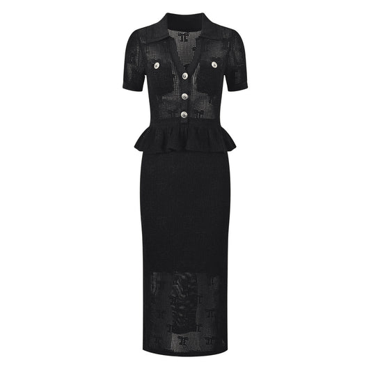 25ss Classic and elegant black bow knitted dress