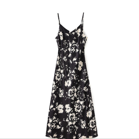 25ss French elegant cinched-waist strappy dress