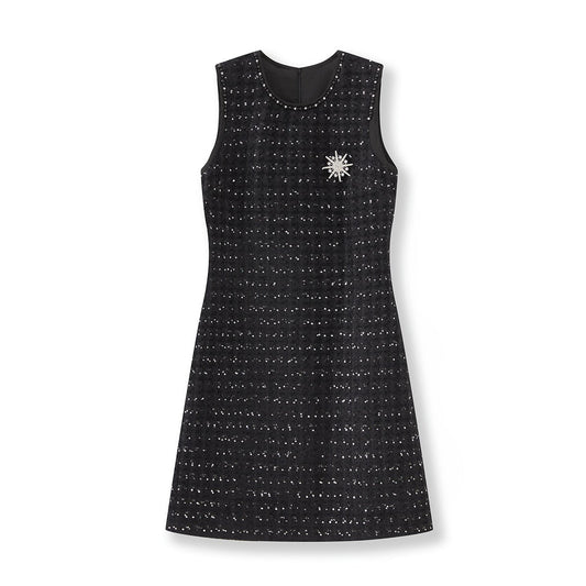 25ss Light luxury chanel-style tweed sleeveless vest dress