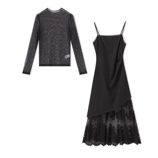 25ss Elegant tulle base layer, halter dress and suit dress