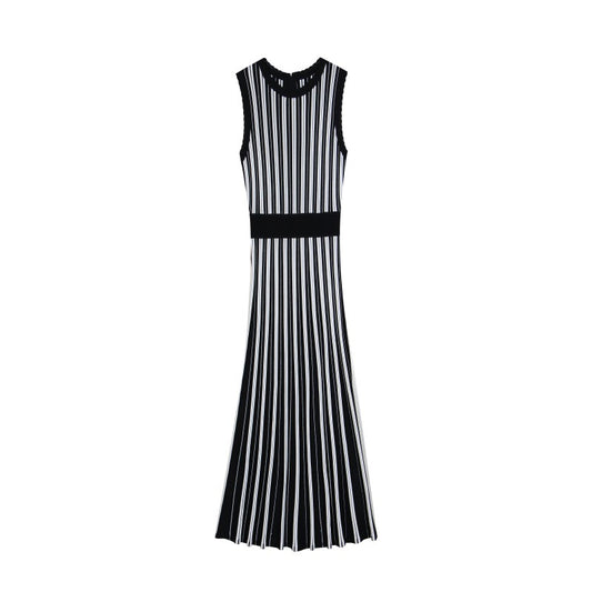 25ss Sleeveless A-line striped knitted dress for spring and summer