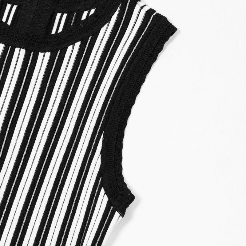 25ss Sleeveless A-line striped knitted dress for spring and summer