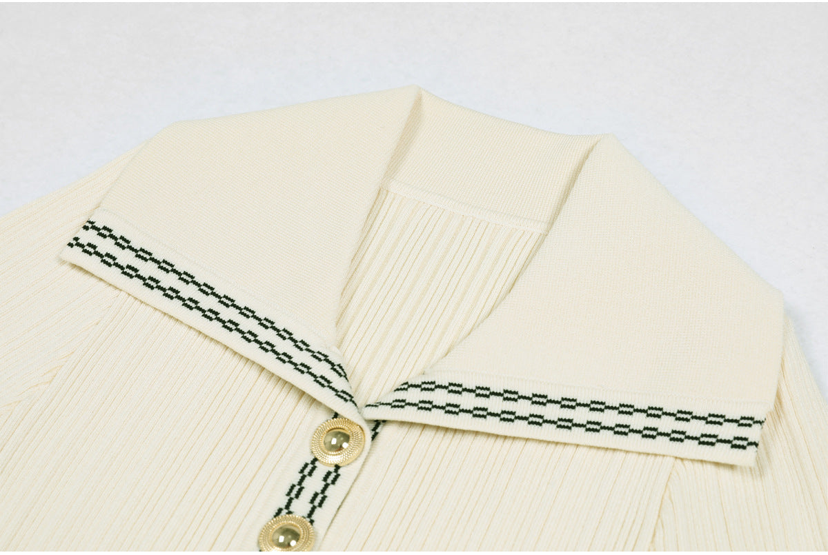 25ss Short-sleeved lapel knitted slimming dress
