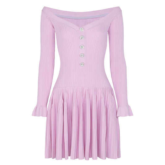 25ss Autumn one-shoulder knitted dress with a one-shoulder collar