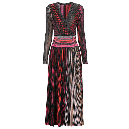25ss European and American slimming long-sleeved slit dress