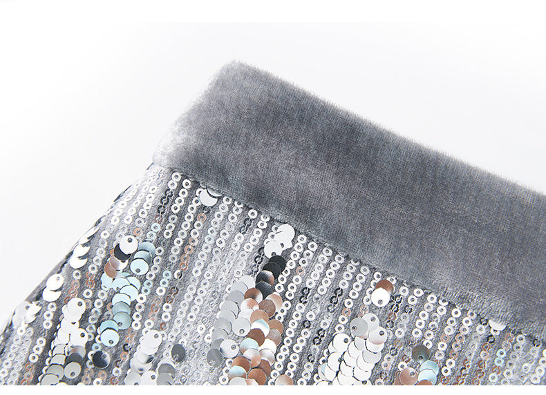 25ss Autumn silver sequined skirt with dazzling brilliance