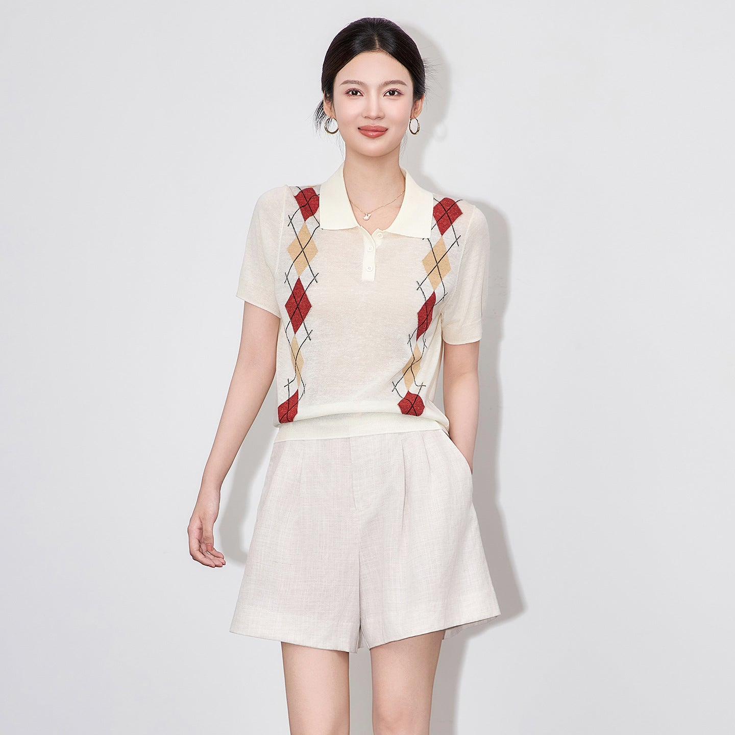 25ss Youthful Tencel linen short-sleeved knitted top