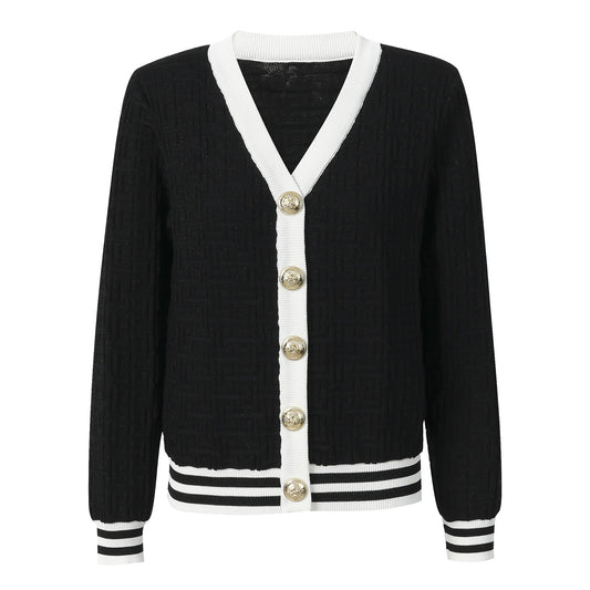 25ss Early autumn color-blocking jacquard chanel-style knitted sweater
